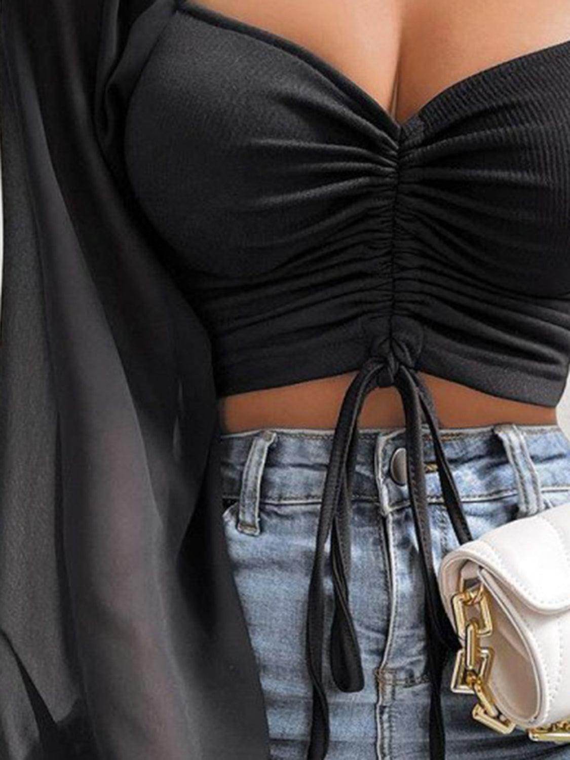 Drawstring Sweetheart Neck Cropped Top for Stylish Looks