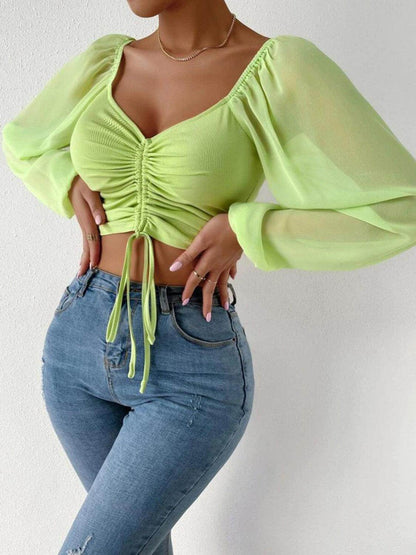 Drawstring Sweetheart Neck Cropped Top for Stylish Looks