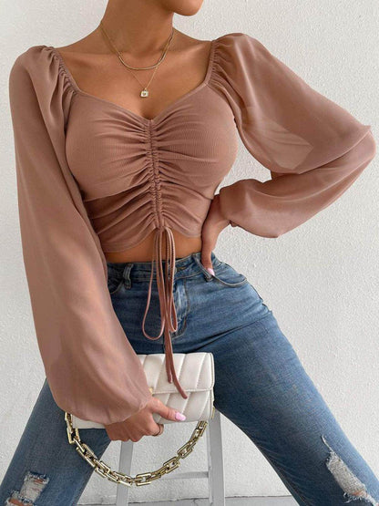 Drawstring Sweetheart Neck Cropped Top for Stylish Looks