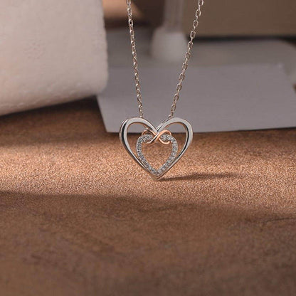 Heart Shape Inlaid Zircon 925 Sterling Silver Necklace for Women