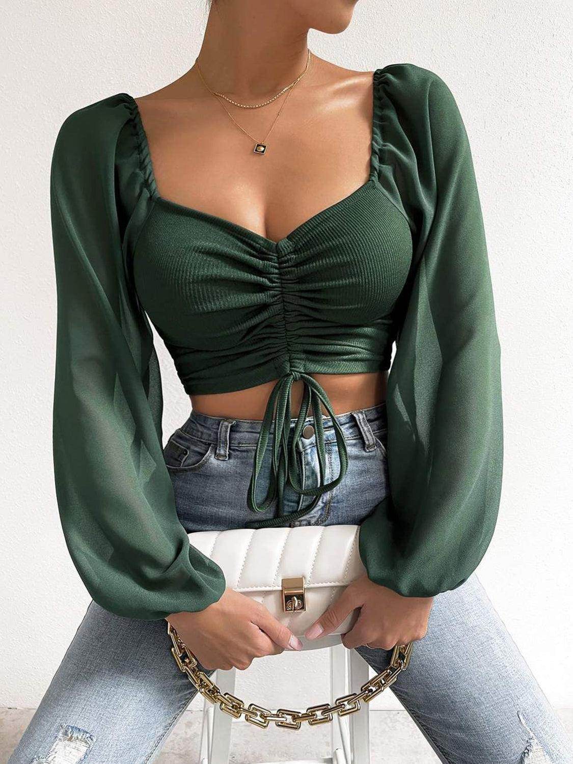 Drawstring Sweetheart Neck Cropped Top for Stylish Looks