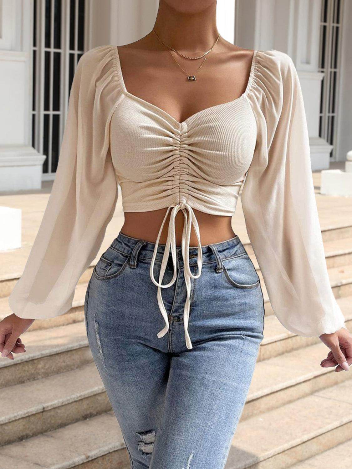 Drawstring Sweetheart Neck Cropped Top for Stylish Looks