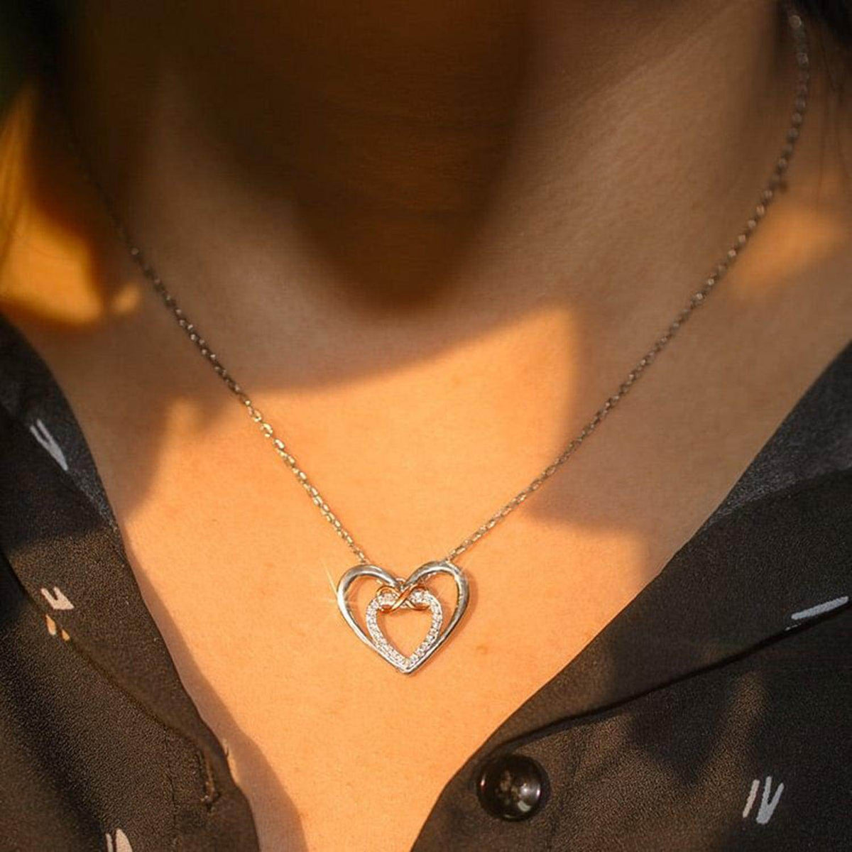 Heart Shape Inlaid Zircon 925 Sterling Silver Necklace for Women