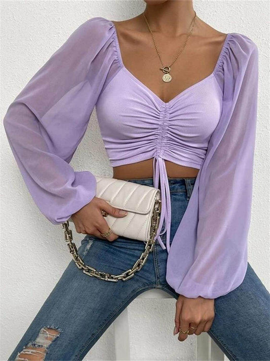 Drawstring Sweetheart Neck Cropped Top for Stylish Looks