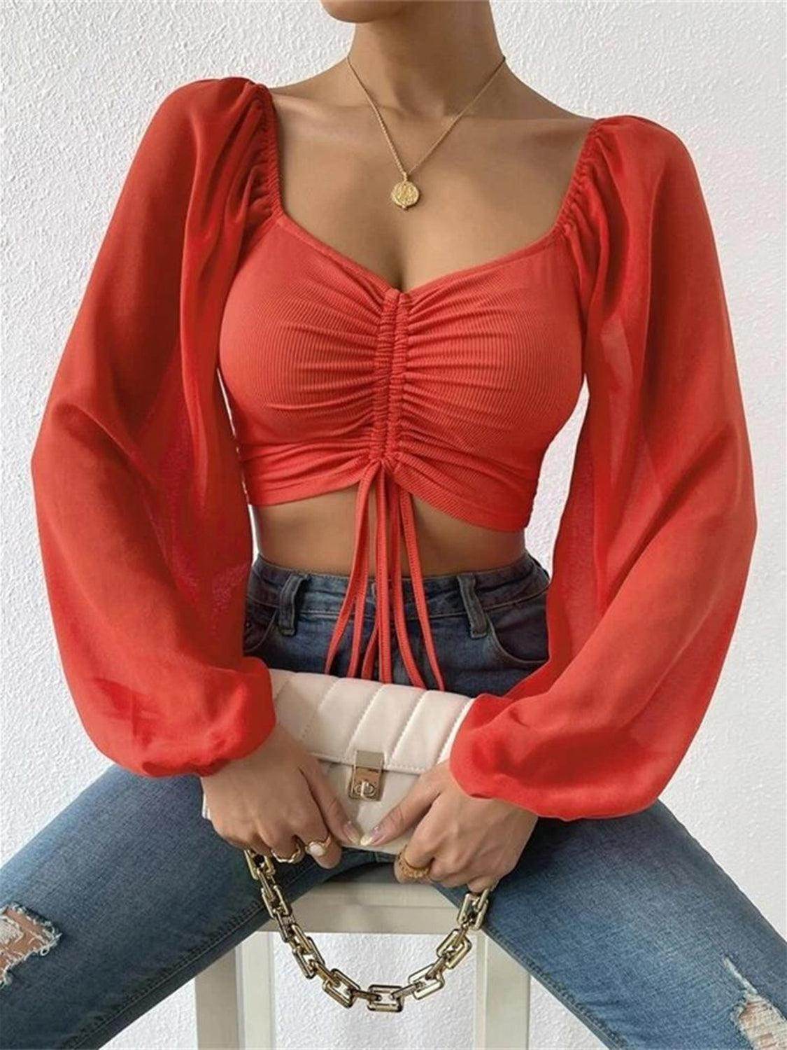 Drawstring Sweetheart Neck Cropped Top for Stylish Looks